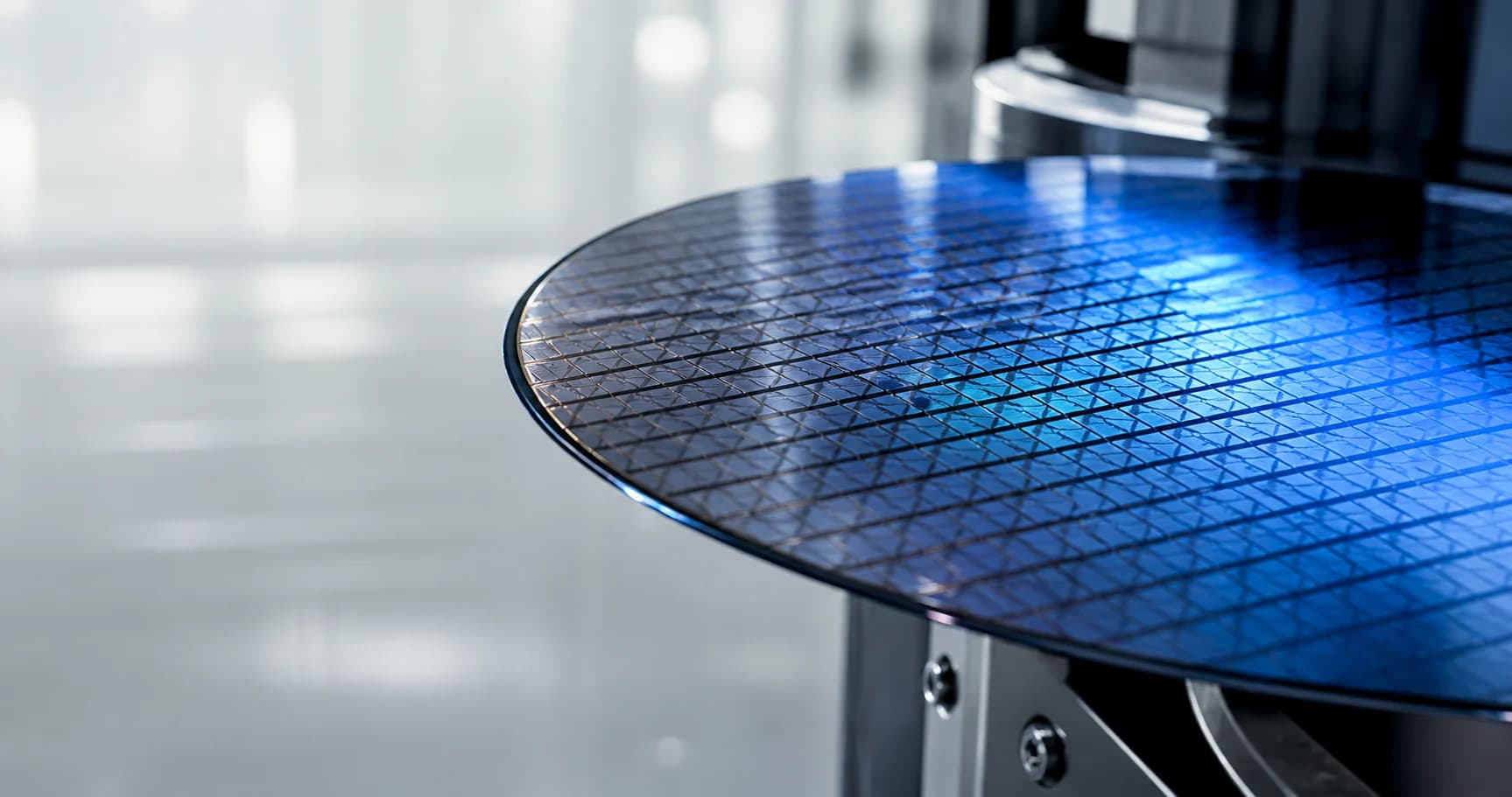 Silicon wafer being inspected inside semiconductor fabrication equipment